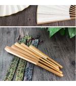 Evantai pliabil, din hartie de orez, cu maner din bambus, culoare natur, pentru caligrafie si pictura, 33 cm (cod B48)