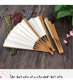 Evantai pliabil, din hartie de orez, cu maner din bambus, culoare natur, pentru caligrafie si pictura, 33 cm (cod B48)