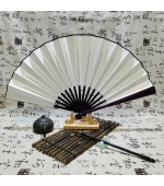 Evantai pliabil, nedesenat, din hartie de orez, cu maner din bambus,   pentru caligrafie si pictura, 33 cm