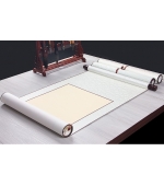 Pergament alb,de hartie de orez, pentru caligrafie, pictura, necompletat, montat pe panza de matase brocart, 118 cm