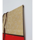 Pergament rosu,de hartie de orez, pentru caligrafie, pictura, necompletat, montat pe panza de matase brocart