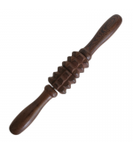 Roller din lemn wenge, pentru masaj cu 2 role triple, 6 discuri zimtate (cod R214S)