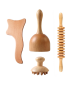 Set 4 piese, masaj, anticelulitic, maderoterapie, lemn, roller, dispozitiv ciuperca, cupa, paleta modelatoare 
