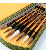 Set 7 pensule, pentru caligrafie, chineza, maner bambus lacuit, par natural