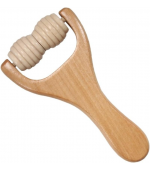 Roller,din lemn de fag, pentru masaj, corporal, facial,cu 2 role, cu maner,mobile, multifunctional  (cod R218S)
