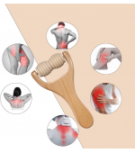 Roller din lemn, pentru masaj, corporal, facial,cu 2 role, cu maner, multifunctional  (cod R218S)