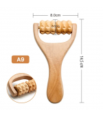 Roller, din lemn de fag, pentru masaj, corporal, facial, cu 2 role, zimtate, mobile, cu maner, multifunctional