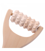 Roller, din lemn de fag, pentru masaj, corporal, facial, cu 2 role, zimtate, mobile, cu maner, multifunctional